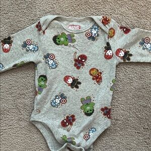 Marvel Gray Superhero Infant Long Sleeve Onesie- size 6-12 months